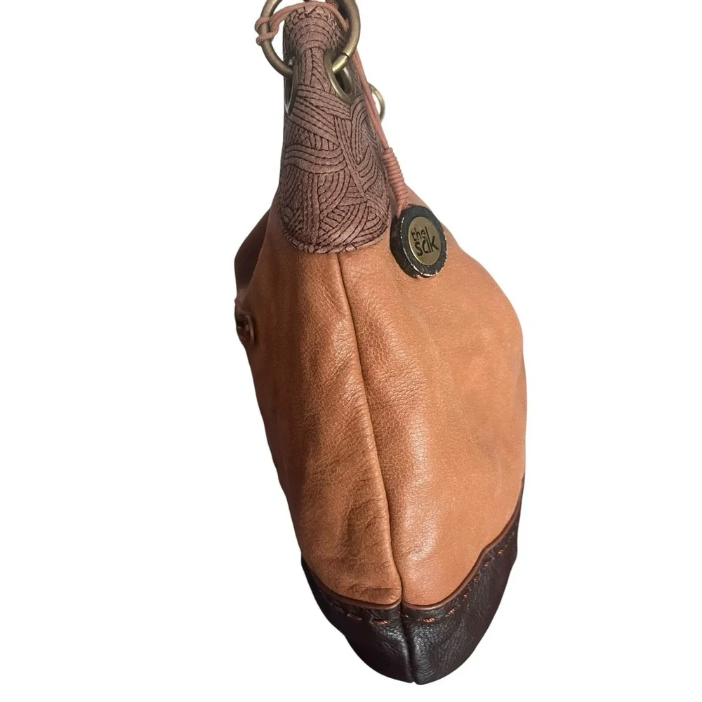 The Sak Indio Two Tone Brown Leather Hobo Bag Purse Braided Strap